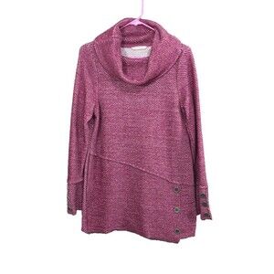Soft Surroundings MEDIUM Terry Pullover Tunic Top Cowl Neck Pink Lagonlook Boho